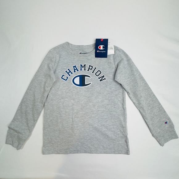 Champion Boys Long Sleeve T-Shirt Grey Collegiate Logo Crew Neck Shirt Size 7 - Picture 3 of 11
